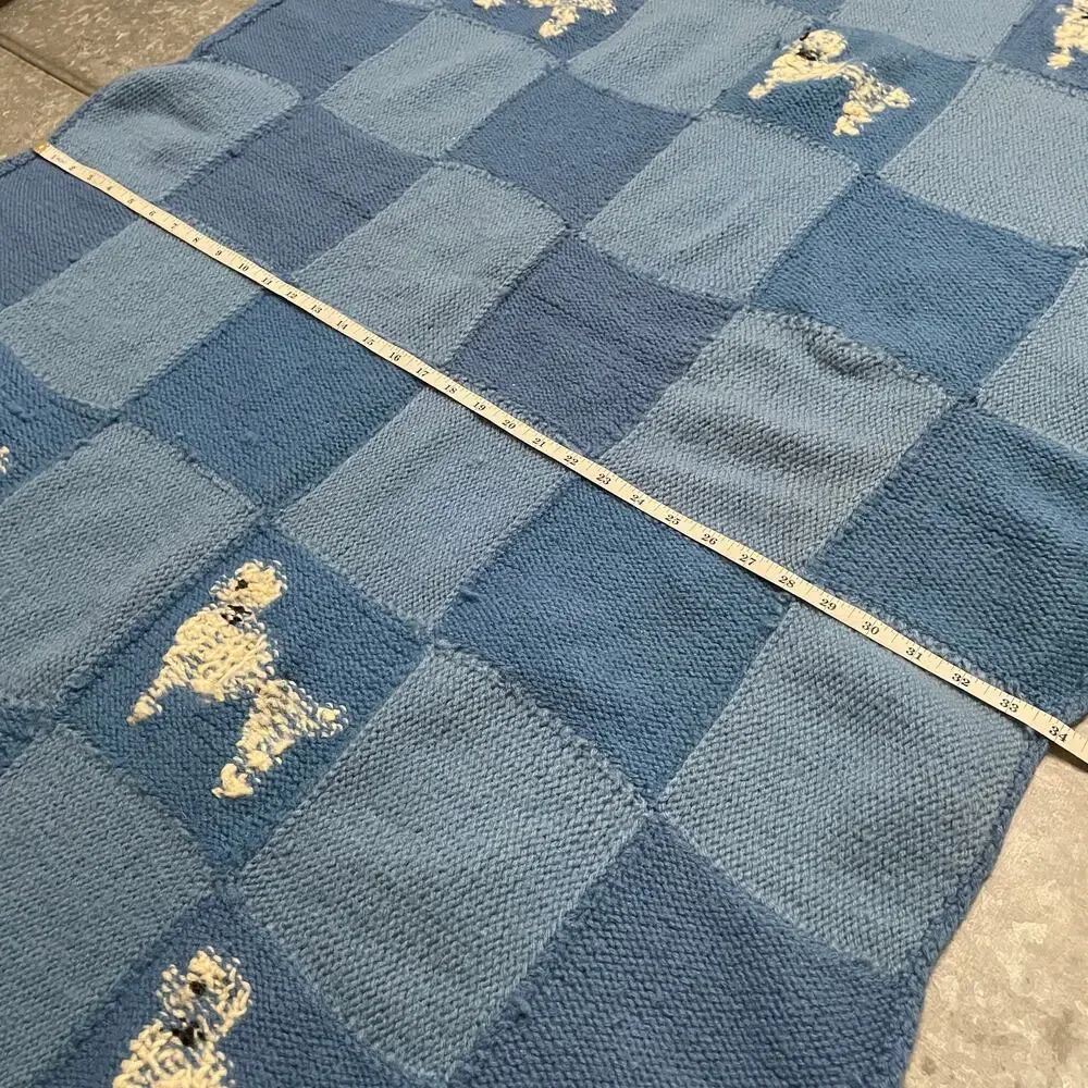 Vintage 1967 Poodle Handmade Quilt Blanket Throw Blue White 60s Retro Mod 34x54